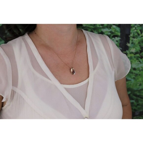 10K Yellow Gold Natural Garnet and Diamond Necklace with 20 inch chain - Picture 3 of 8